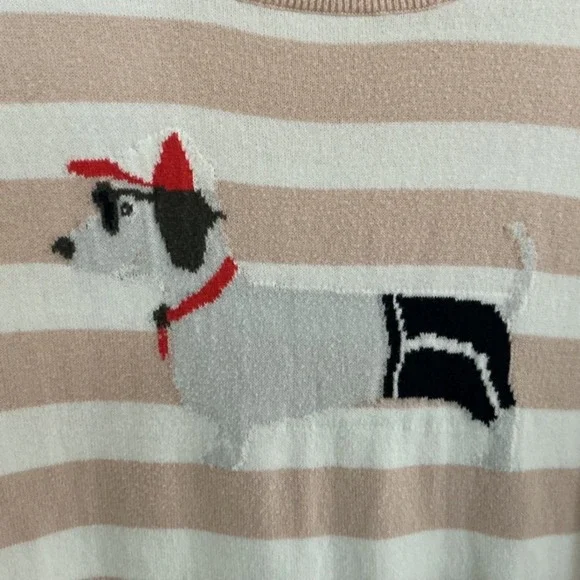 J Crew Women Striped Dog Graphic Sweater Pink White Long Sleeve Crew Neck Size S - Picture 3 of 10